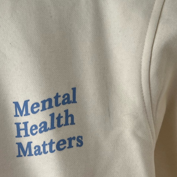 Cream Coloured Crew Neck with Blue Text - Picture 3 of 3